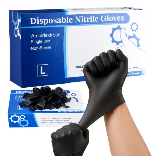 Disposable Gloves, 4.5 Mil Black Nitrile Gloves with Textured Fingertips, Latex & Powder-Free, Food-Grade, Puncture Resistance, Ideal for Medical Exams, Cooking and Cleaning, 100 Count, Large