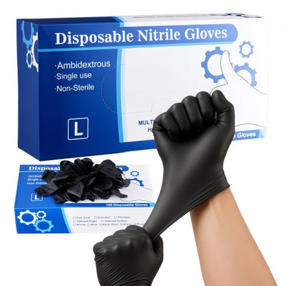 Disposable Gloves, 4.5 Mil Black Nitrile Gloves with Textured Fingertips, Latex & Powder-Free, Food-Grade, Puncture Resistance, Ideal for Medical Exams, Cooking and Cleaning, 100 Count, Large