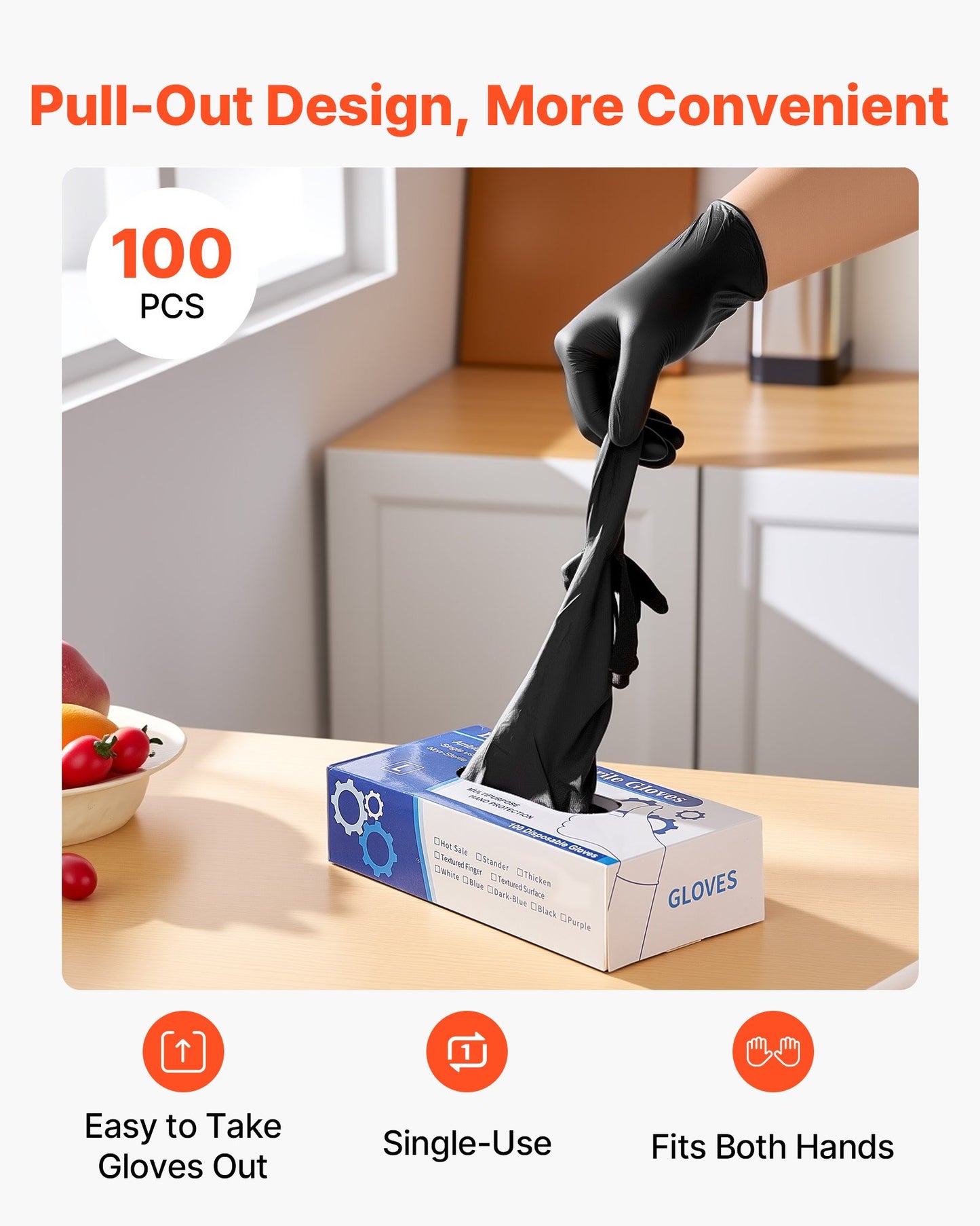 Disposable Gloves, 4.5 Mil Black Nitrile Gloves with Textured Fingertips, Latex & Powder-Free, Food-Grade, Puncture Resistance, Ideal for Medical Exams, Cooking and Cleaning, 100 Count, Large