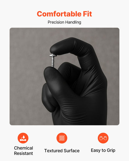 Disposable Gloves, 4.5 Mil Black Nitrile Gloves with Textured Fingertips, Latex & Powder-Free, Food-Grade, Puncture Resistance, Ideal for Medical Exams, Cooking and Cleaning, 100 Count, Large