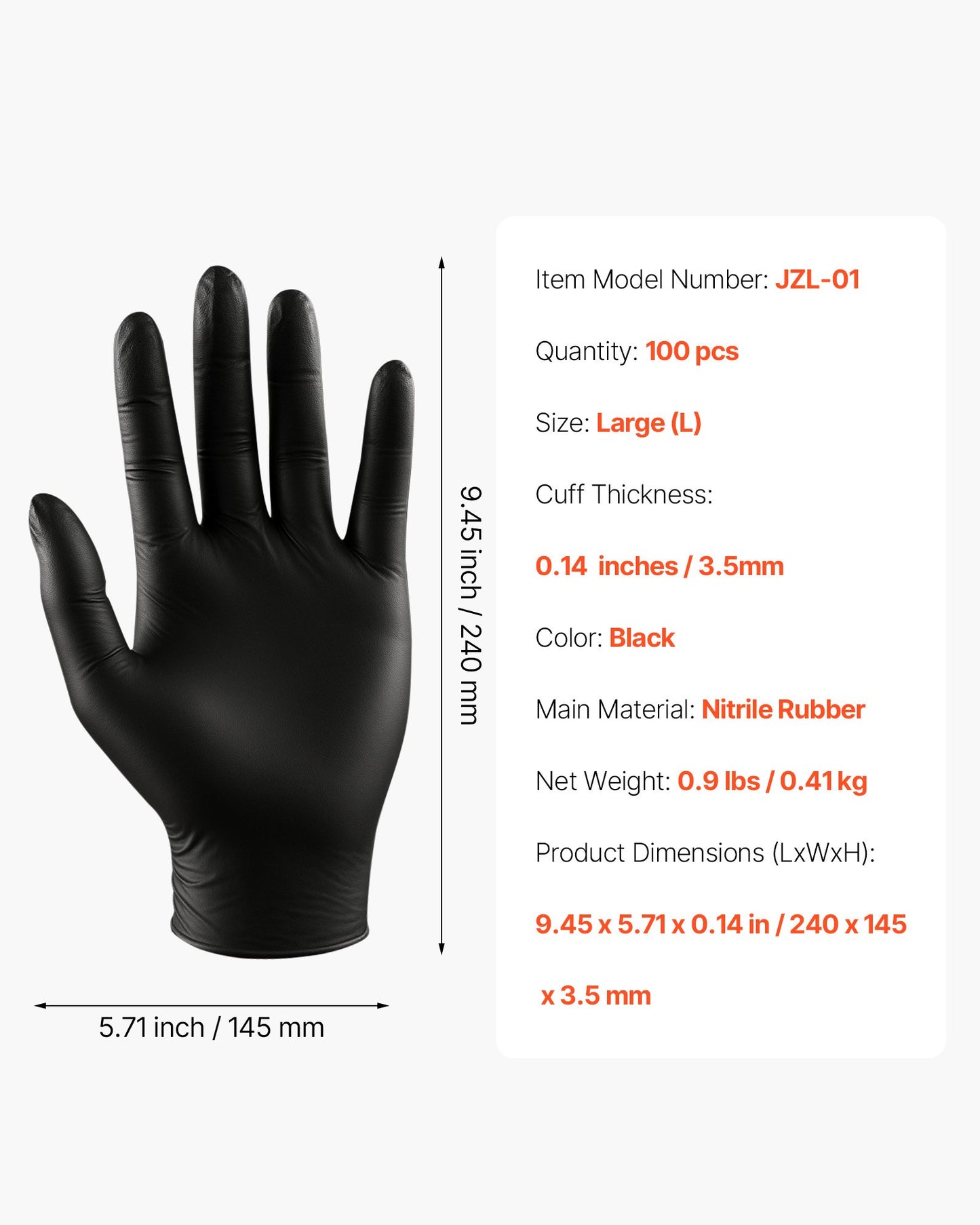 Disposable Gloves, 4.5 Mil Black Nitrile Gloves with Textured Fingertips, Latex & Powder-Free, Food-Grade, Puncture Resistance, Ideal for Medical Exams, Cooking and Cleaning, 100 Count, Large