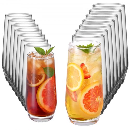 Drinking Glasses Set, 16-Piece Crystal Glass Cups, Elegant Mixed Glassware Set, with 8 Pcs 18.26 Oz Highball and 8 Pcs 11.5 Oz Cocktail Drinkware for Kitchen, Beer, Smoothie, Juice, Soda, Wine