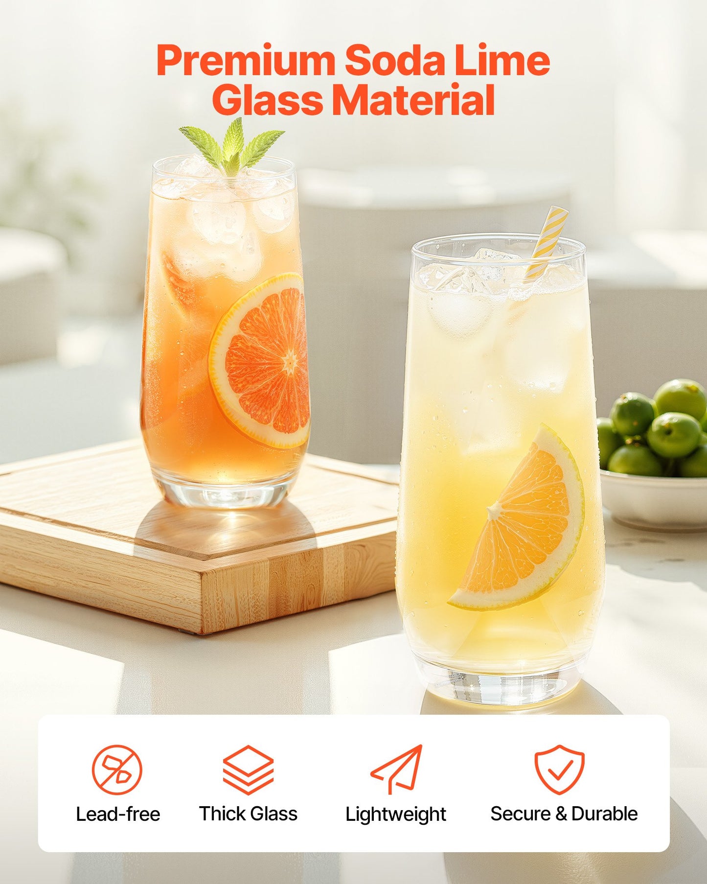 Drinking Glasses Set, 16-Piece Crystal Glass Cups, Elegant Mixed Glassware Set, with 8 Pcs 18.26 Oz Highball and 8 Pcs 11.5 Oz Cocktail Drinkware for Kitchen, Beer, Smoothie, Juice, Soda, Wine