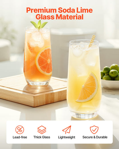 Drinking Glasses Set, 16-Piece Crystal Glass Cups, Elegant Mixed Glassware Set, with 8 Pcs 18.26 Oz Highball and 8 Pcs 11.5 Oz Cocktail Drinkware for Kitchen, Beer, Smoothie, Juice, Soda, Wine