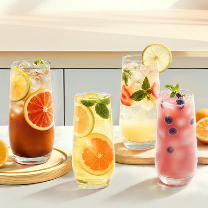 Drinking Glasses Set, 16-Piece Crystal Glass Cups, Elegant Mixed Glassware Set, with 8 Pcs 18.26 Oz Highball and 8 Pcs 11.5 Oz Cocktail Drinkware for Kitchen, Beer, Smoothie, Juice, Soda, Wine