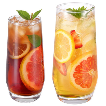 Drinking Glasses Set, 16-Piece Crystal Glass Cups, Elegant Mixed Glassware Set, with 8 Pcs 18.26 Oz Highball and 8 Pcs 11.5 Oz Cocktail Drinkware for Kitchen, Beer, Smoothie, Juice, Soda, Wine