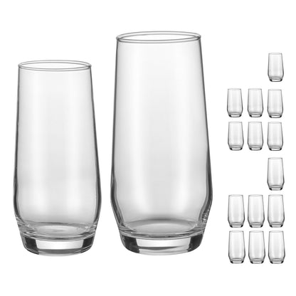 Drinking Glasses Set, 16-Piece Crystal Glass Cups, Elegant Mixed Glassware Set, with 8 Pcs 18.26 Oz Highball and 8 Pcs 11.5 Oz Cocktail Drinkware for Kitchen, Beer, Smoothie, Juice, Soda, Wine