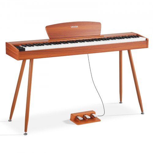 Weighted Digital Piano, 88 Keys Fully Weighted, Electric Piano Keyboard with Sheet Music Stand, Triple Pedal, Power Adapter, 280 Tones, Support Wireless Connection, for Beginners, Wood Color