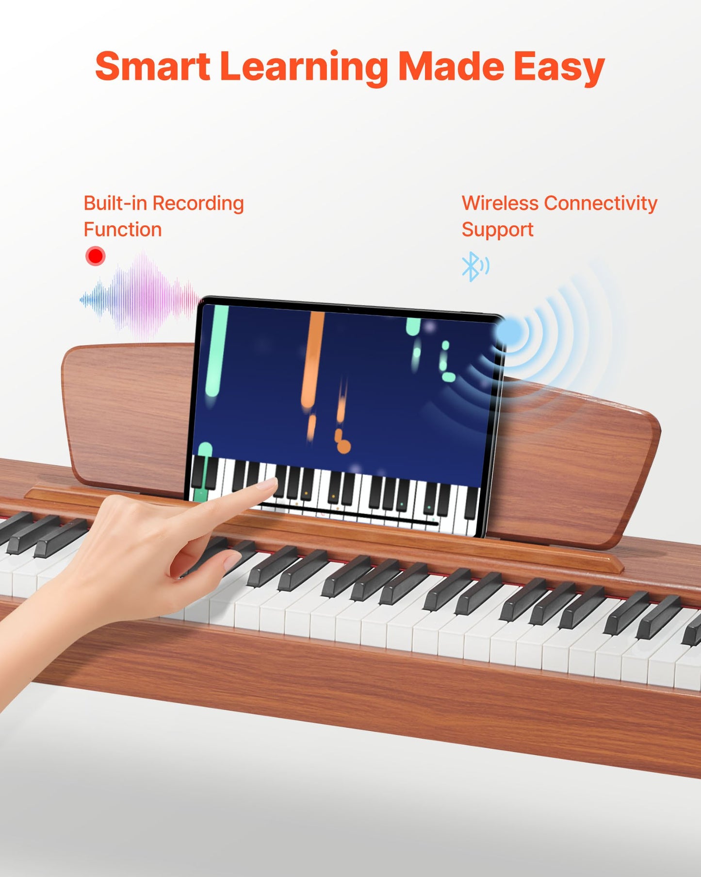Weighted Digital Piano, 88 Keys Fully Weighted, Electric Piano Keyboard with Sheet Music Stand, Triple Pedal, Power Adapter, 280 Tones, Support Wireless Connection, for Beginners, Wood Color