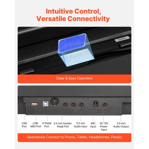 Viktat Digitalpiano, 88 Tangenter Fullt Viktat, Elpiano Dubbelt Keyboard & Högtalare med X-Stativ, Sustainpedal, Inspelningsfunktion, 280 Toner, Trådlös Anslutning, För Nybörjare, Svart |  EU