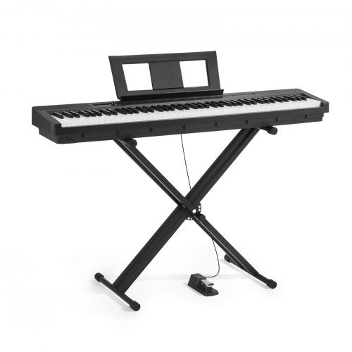 Viktat Digitalpiano, 88 Tangenter Fullt Viktat, Elpiano Dubbelt Keyboard & Högtalare med X-Stativ, Sustainpedal, Inspelningsfunktion, 280 Toner, Trådlös Anslutning, För Nybörjare, Svart |  EU