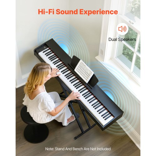 Viktat Digitalpiano, 88 Tangenter Fullt Viktat, Elpiano Dubbelt Keyboard & Högtalare, Med Sustainpedal, Inspelningsfunktion, 238 Toner, Trådlös Anslutning, För Nybörjare, Utan Stativ |  EU