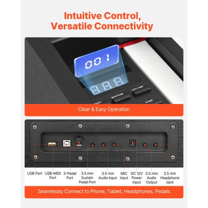 Viktat Digitalpiano, 88 Tangenter Fullt Viktat, Elpiano Dubbelt Keyboard & Högtalare, Med Sustainpedal, Inspelningsfunktion, 238 Toner, Trådlös Anslutning, För Nybörjare, Utan Stativ |  EU