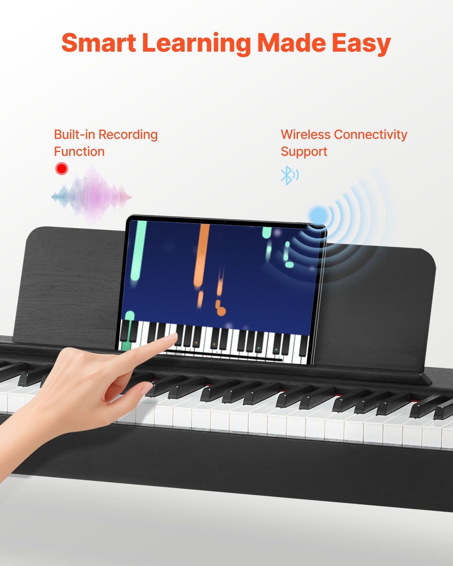 Weighted Digital Piano, 88 Keys Fully Weighted, Electric Piano Keyboard with Furniture Stand, Power Adapter, Triple Pedal, Record Function, 280 Tones, Wireless Connection, for Beginners, Black