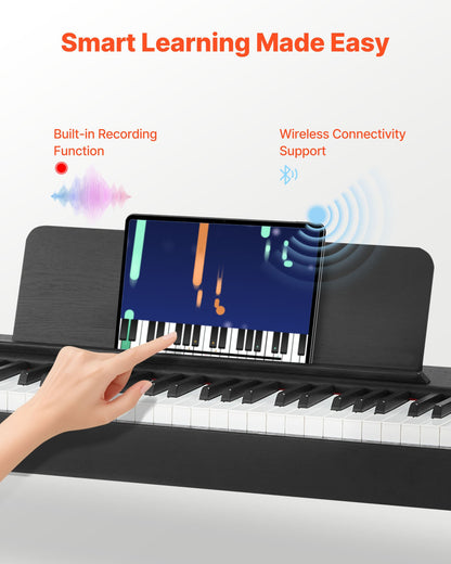 Weighted Digital Piano, 88 Keys Fully Weighted, Electric Piano Keyboard with Furniture Stand, Power Adapter, Triple Pedal, Record Function, 280 Tones, Wireless Connection, for Beginners, Black