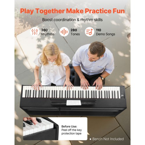 viktat digitalpiano, 88 tangenter fullt viktade, elektriskt pianokeyboard med möbelstativ, nätadapter, trippelpedal, inspelningsfunktion, 280 toner, trådlös anslutning, för nybörjare, svart |  EU