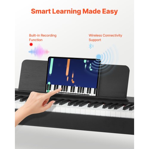 viktat digitalpiano, 88 tangenter fullt viktade, elektriskt pianokeyboard med möbelstativ, nätadapter, trippelpedal, inspelningsfunktion, 280 toner, trådlös anslutning, för nybörjare, svart |  EU