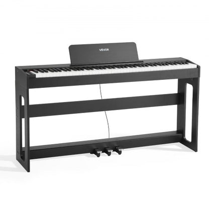 viktat digitalpiano, 88 tangenter fullt viktade, elektriskt pianokeyboard med möbelstativ, nätadapter, trippelpedal, inspelningsfunktion, 280 toner, trådlös anslutning, för nybörjare, svart |  EU
