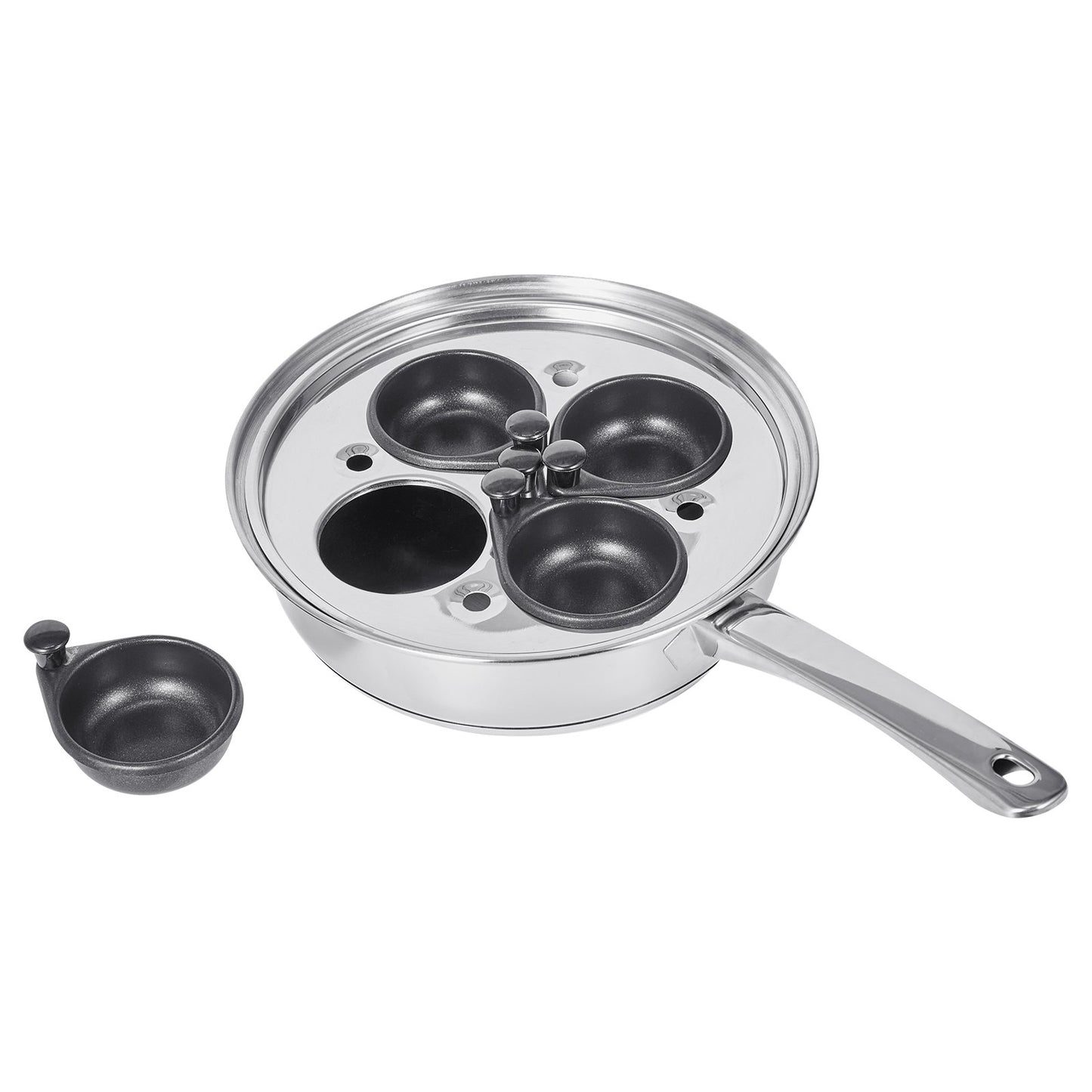 Egg Poacher Pan, 4-Cup Poached Egg Maker, Stainless Steel Poaching Pan and Frying Skillet, with 4 Nonsitck Detachable Large Cups, Lid, and Silicone Spatula, Compatible with Induction Stovetop