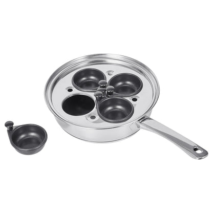 Egg Poacher Pan, 4-Cup Poached Egg Maker, Stainless Steel Poaching Pan and Frying Skillet, with 4 Nonsitck Detachable Large Cups, Lid, and Silicone Spatula, Compatible with Induction Stovetop