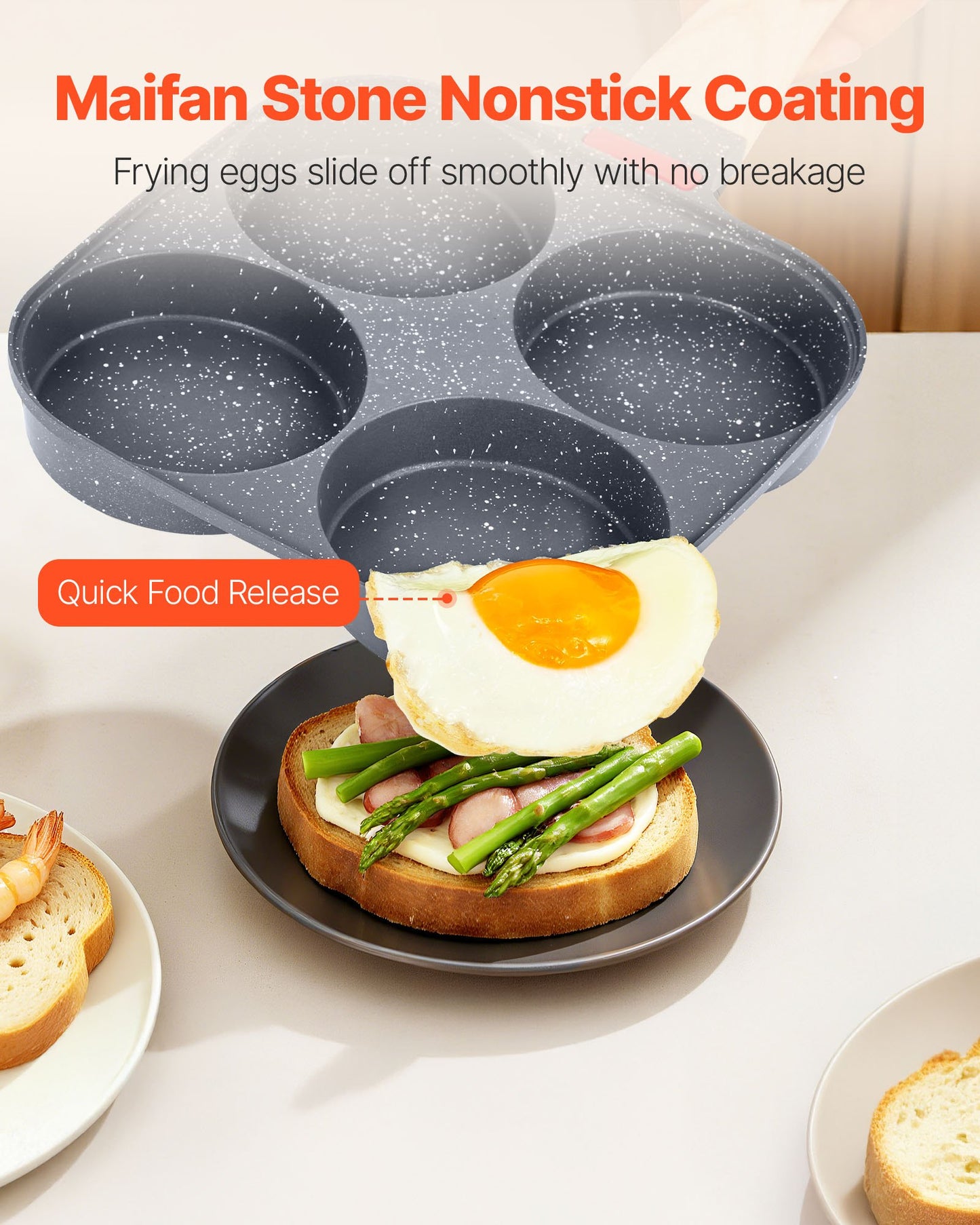Egg Pan, 4-Cup Nonstick Egg Frying Pan, Aluminum Breakfast Omelette Skillet for Pancakes, Hamburgers, Sandwiches, with Lid, Oil Brush, Scraper, Compatible with Gas Stove & Induction Cookware