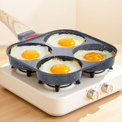 Egg Pan, 4-Cup Nonstick Egg Frying Pan, Aluminum Breakfast Omelette Skillet for Pancakes, Hamburgers, Sandwiches, with Lid, Oil Brush, Scraper, Compatible with Gas Stove & Induction Cookware