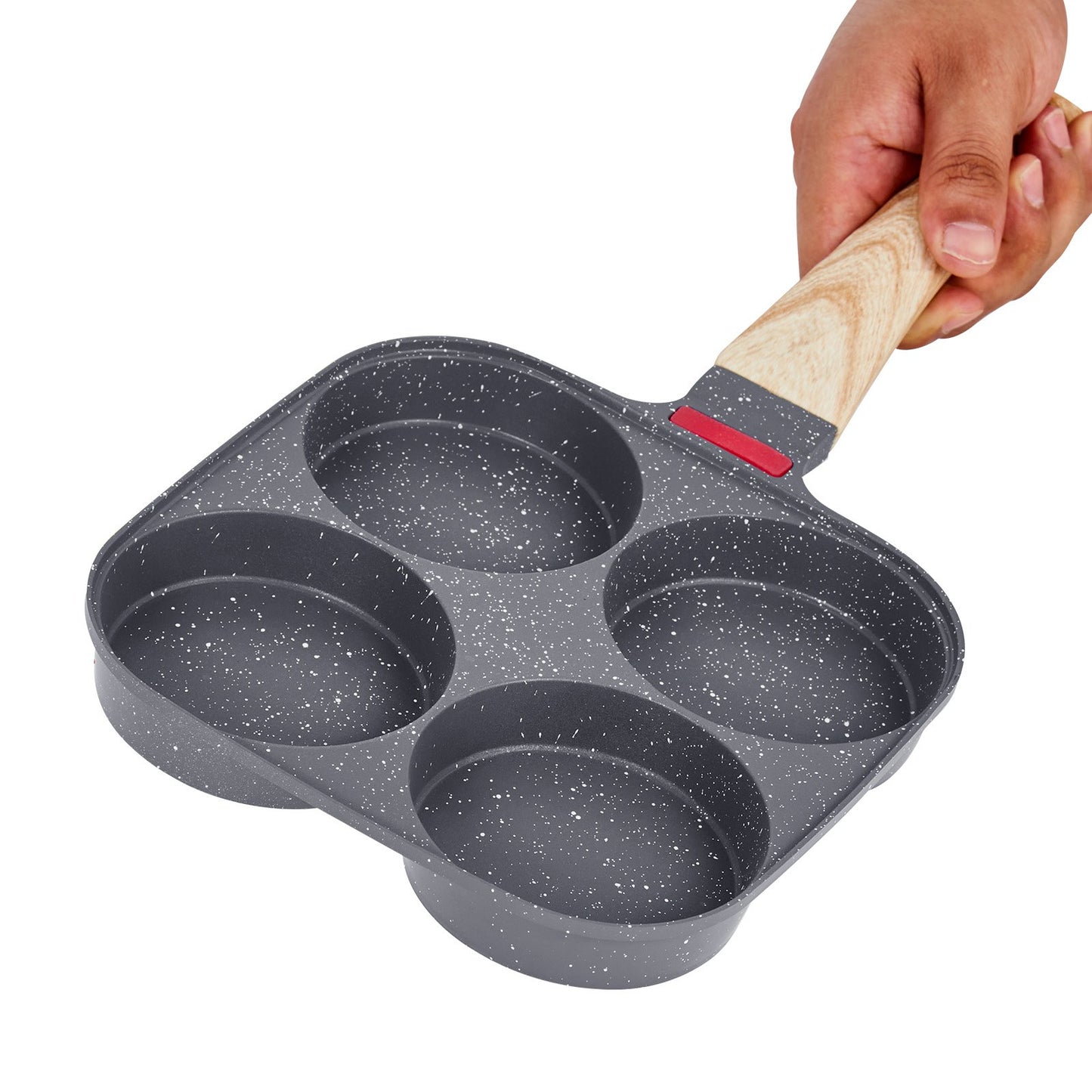 Egg Pan, 4-Cup Nonstick Egg Frying Pan, Aluminum Breakfast Omelette Skillet for Pancakes, Hamburgers, Sandwiches, with Lid, Oil Brush, Scraper, Compatible with Gas Stove & Induction Cookware