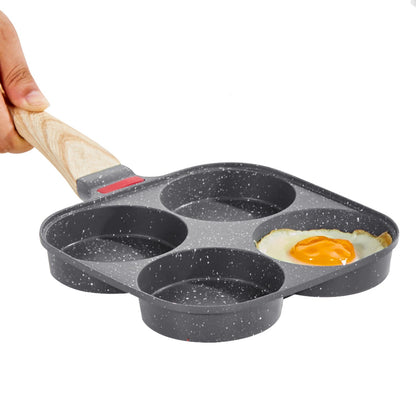 Egg Pan, 4-Cup Nonstick Egg Frying Pan, Aluminum Breakfast Omelette Skillet for Pancakes, Hamburgers, Sandwiches, with Lid, Oil Brush, Scraper, Compatible with Gas Stove & Induction Cookware