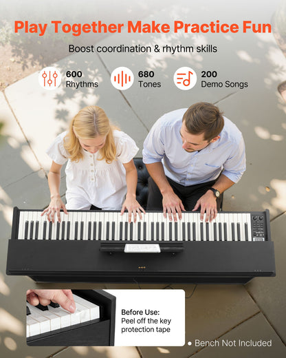 Weighted Digital Piano, 88 Keys Fully Weighted, Electric Piano Keyboard with Furniture Stand, Power Adapter, Triple Pedal, 680 Tones, Support Wireless Connection, with Headphones, for Beginners