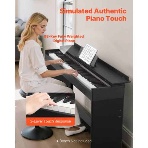 viktat digitalpiano, 88 tangenter fullt viktade, elektriskt pianokeyboard med möbelstativ, nätadapter, trippelpedal, 680 toner, stöd för trådlös anslutning, med hörlurar, för nybörjare |  EU