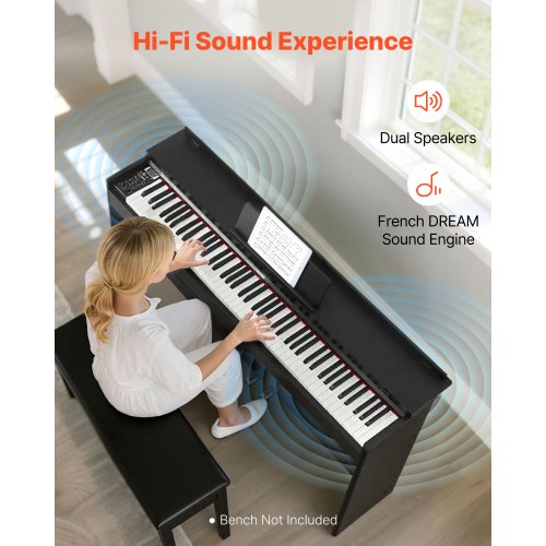 viktat digitalpiano, 88 tangenter fullt viktade, elektriskt pianokeyboard med möbelstativ, nätadapter, trippelpedal, 680 toner, stöd för trådlös anslutning, med hörlurar, för nybörjare |  EU