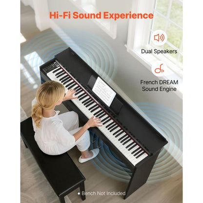 viktat digitalpiano, 88 tangenter fullt viktade, elektriskt pianokeyboard med möbelstativ, nätadapter, trippelpedal, 680 toner, stöd för trådlös anslutning, med hörlurar, för nybörjare |  EU