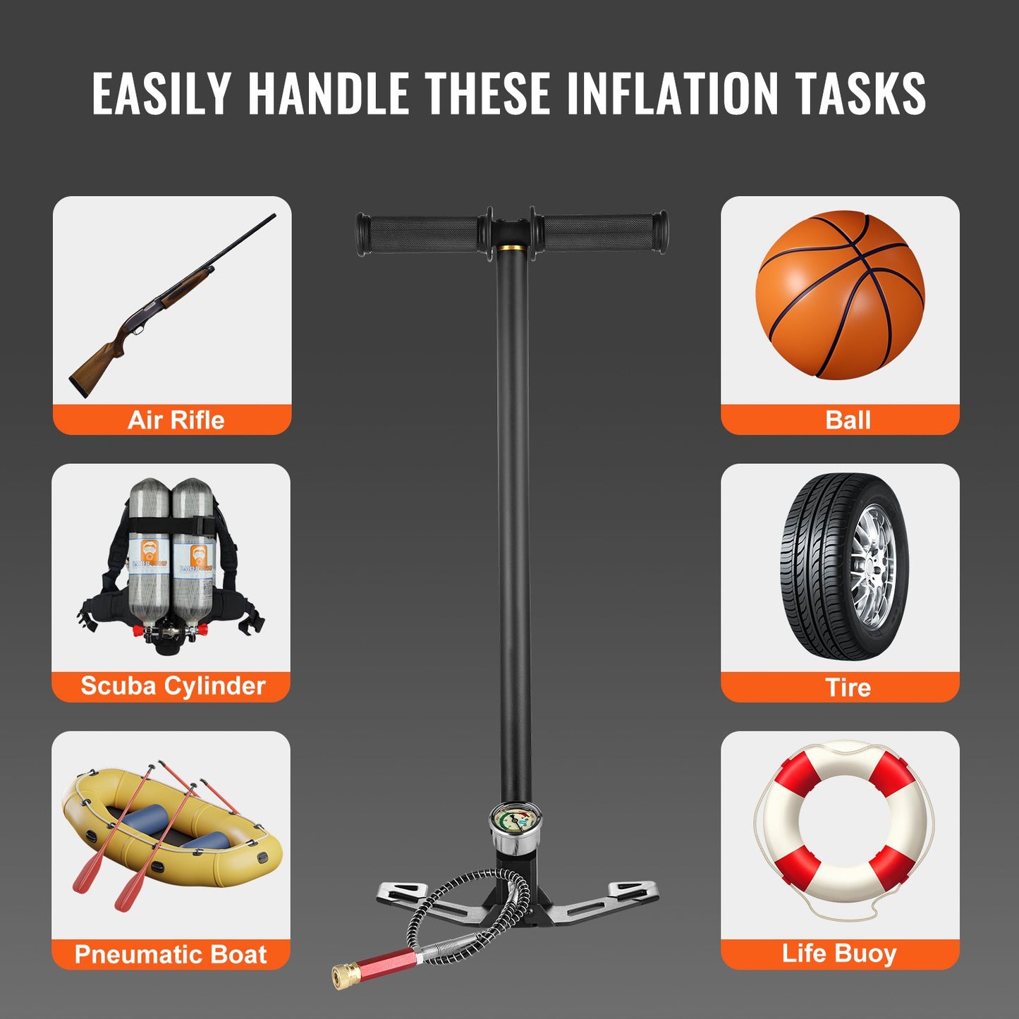 PCP Hand Pump, 3 Stage, 30Mpa 4500 PSI High Pressure PCP Air Rifile Filling Stirrup Pump with Oil-Moisture Filter Pressure Gauge, Stainless Steel for Airguns Scuba Tank Paintball Filling Tire