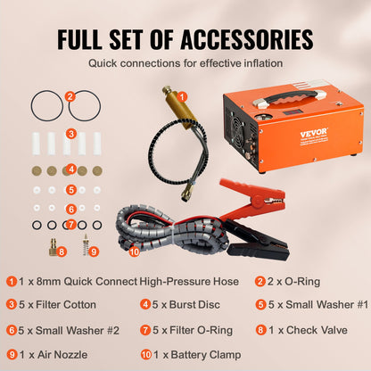 PCP Air Compressor, 4500PSI Portable PCP Airgun Compressor with Built-in Converter, Auto-Stop | DC12V/AC120V | Oil & Water-Free Paintball Tank Compressor Pump for Air Rifle, Scuba Diving Bottle