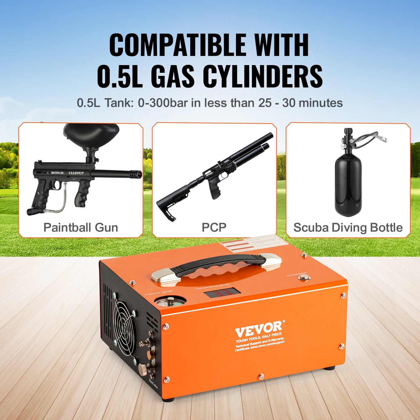 PCP Air Compressor, 4500PSI/30Mpa Portable PCP Airgun Compressor with External Converter, DC12V, AC115V | Oil & Water-Free | Manual-Stop Air Rifle, Paintball and Scuba Tank Compressor Pump