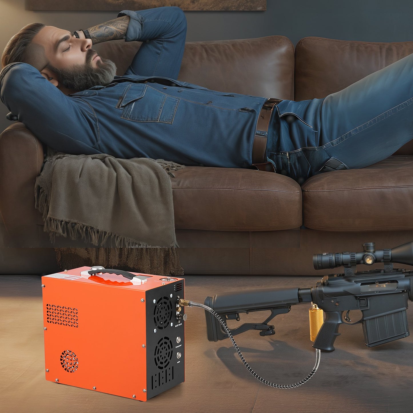 PCP Air Compressor, 4500PSI/30Mpa Portable PCP Airgun Compressor - Built-in Water and Fan Cooling System, Auto-Stop | DC12V/AC120V Paintball Tank Compressor for Air Rifle, Scuba Diving Bottle