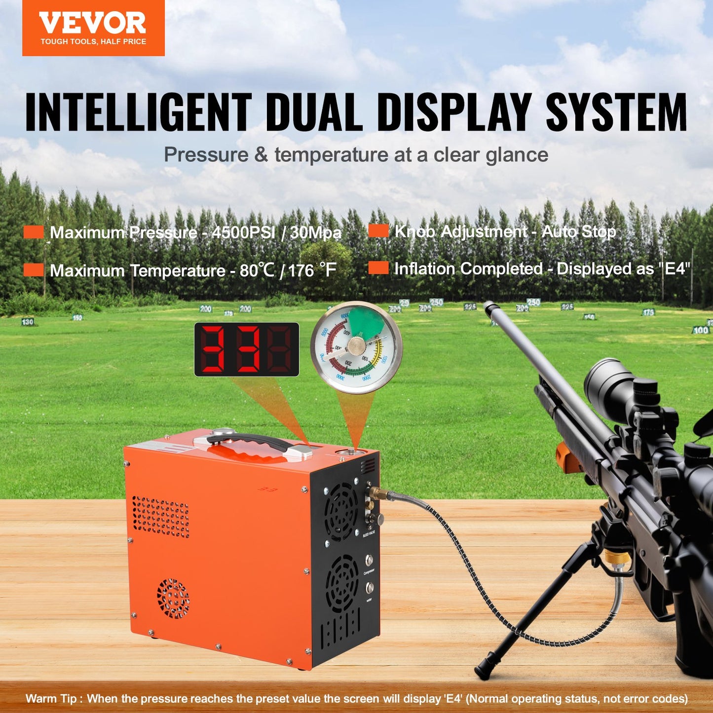 PCP-luftkompressor, 4500PSI/30Mpa Bärbar PCP-luftpistolkompressor - Inbyggt vatten- och fläktkylsystem, Auto-Stop | DC12V/AC230V Paintball tankkompressor för luftgevär, dykflaska