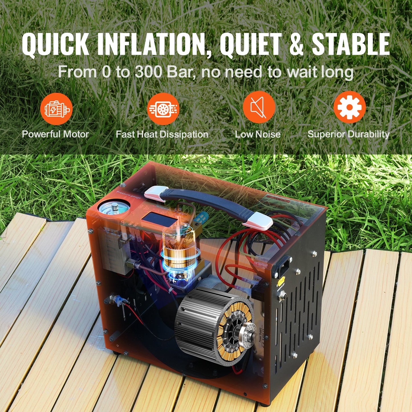 PCP Air Compressor, 4500PSI/30Mpa Portable PCP Airgun Compressor with Built-in Power Converter, Auto-Stop | DC12V/AC120V | Oil & Water-Free Air Rifle, Paintball and Scuba Tank Compressor Pump