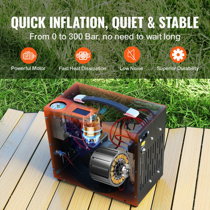 PCP Air Compressor, 4500PSI/30Mpa Portable PCP Airgun Compressor with Built-in Power Converter, Auto-Stop | DC12V/AC120V | Oil & Water-Free Air Rifle, Paintball and Scuba Tank Compressor Pump