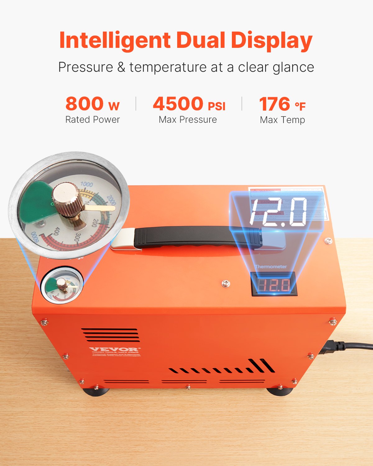 PCP Air Compressor, 800W Dual-Cylinder PCP Airgun Compressor 4500PSI/30Mpa with Built-in Fan Cooling System, Auto-Stop | Oil Free Paintball Tank Compressor for Air Rifle, Scuba Diving Bottle