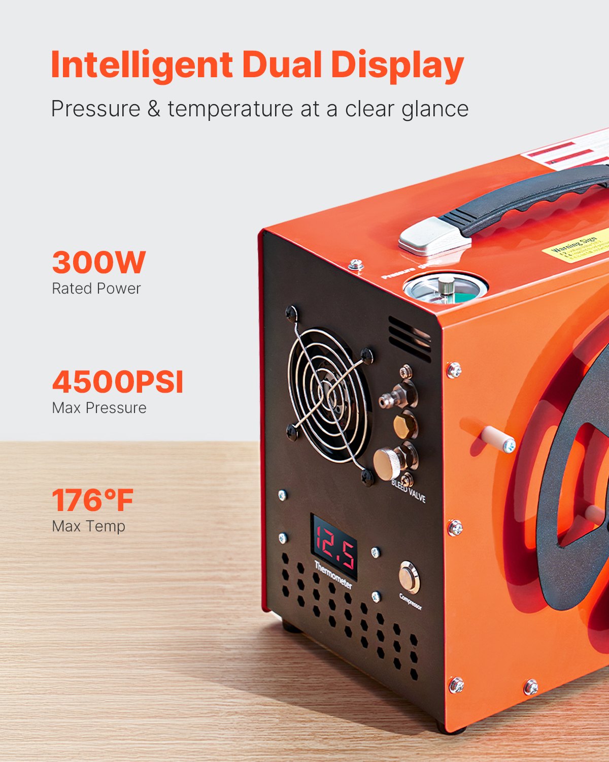 PCP Air Compressor, 4500PSI/30Mpa PCP Airgun Compressor with Built-in Converter & Fan Cooling System, Auto Stop DC12V/AC120V Portable Paintball Tank Compressor for Air Rifle, Scuba Diving Bottle