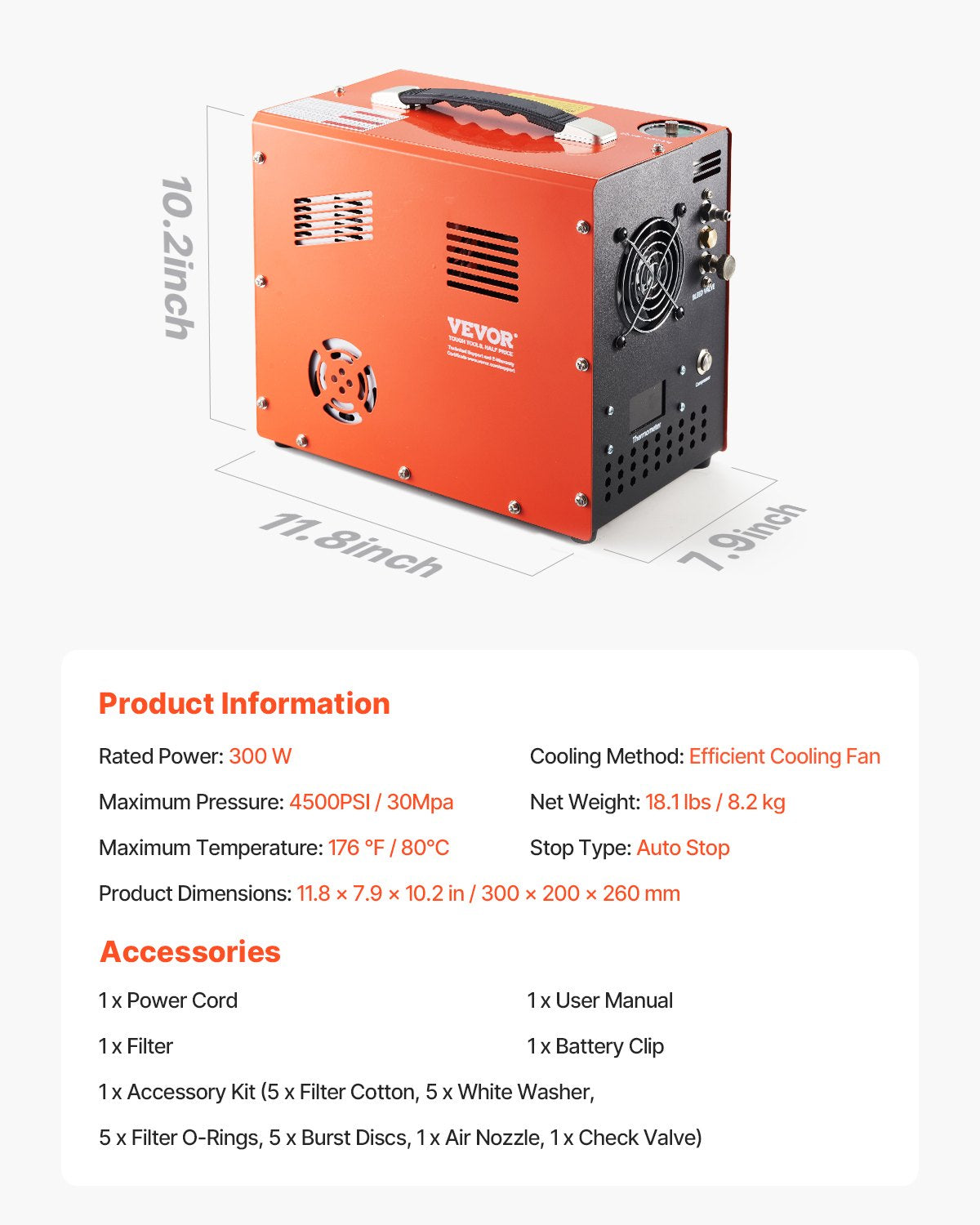 PCP Air Compressor, 4500PSI/30Mpa PCP Airgun Compressor with Built-in Converter & Fan Cooling System, Auto Stop DC12V/AC120V Portable Paintball Tank Compressor for Air Rifle, Scuba Diving Bottle