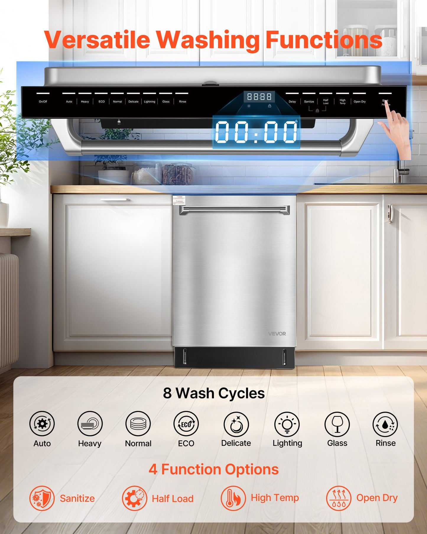 24 Inch Built-In Dishwasher, Stainless Steel Tub, 14 Place Settings and 8 Washing Programs, 23.82 x 25.2 x 33.78 Inch Low-Noise Dishwashing Machine with Upper / Lower Racks and Zoned Storage
