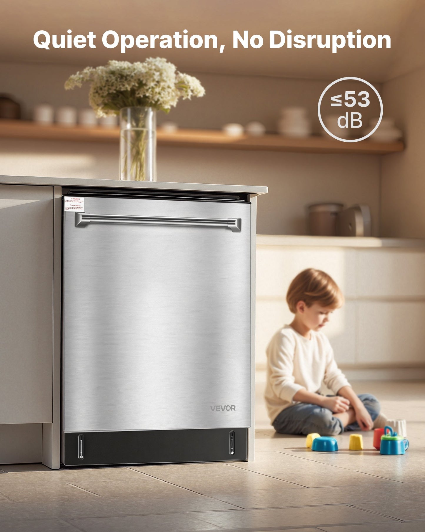 24 Inch Built-In Dishwasher, Stainless Steel Tub, 14 Place Settings and 8 Washing Programs, 23.82 x 25.2 x 33.78 Inch Low-Noise Dishwashing Machine with Upper / Lower Racks and Zoned Storage