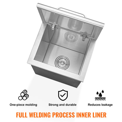 14"x12"x18" Drop in Ice Chest Ice Cooler Ice Bin Edelstahl mit Deckel