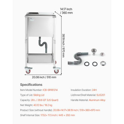 28L rolling cooler for outdoor use, standing ice box on wheels | EU