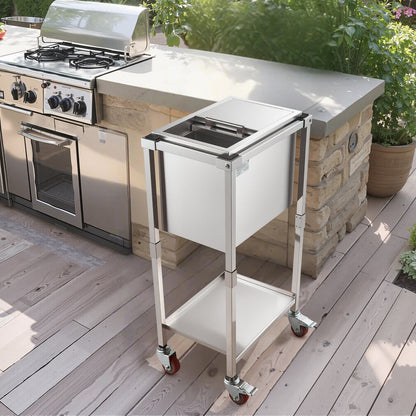 Rolling Ice Chest Cooler Cart, 20"L x 14"W x 38"H Stainless Steel Cooling Bin on Wheels, 29.6 Quart Outdoor Stand Up Cooler Trolley with Shelf, for Patio Backyard Party Bar Cold Drinks