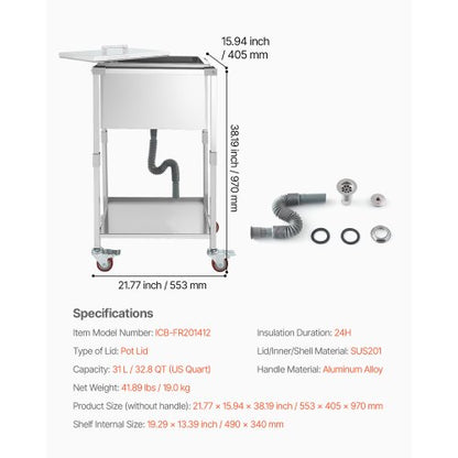 31L Rollkühler für den Außenbereich, stehende Kühlbox auf Rädern | EU