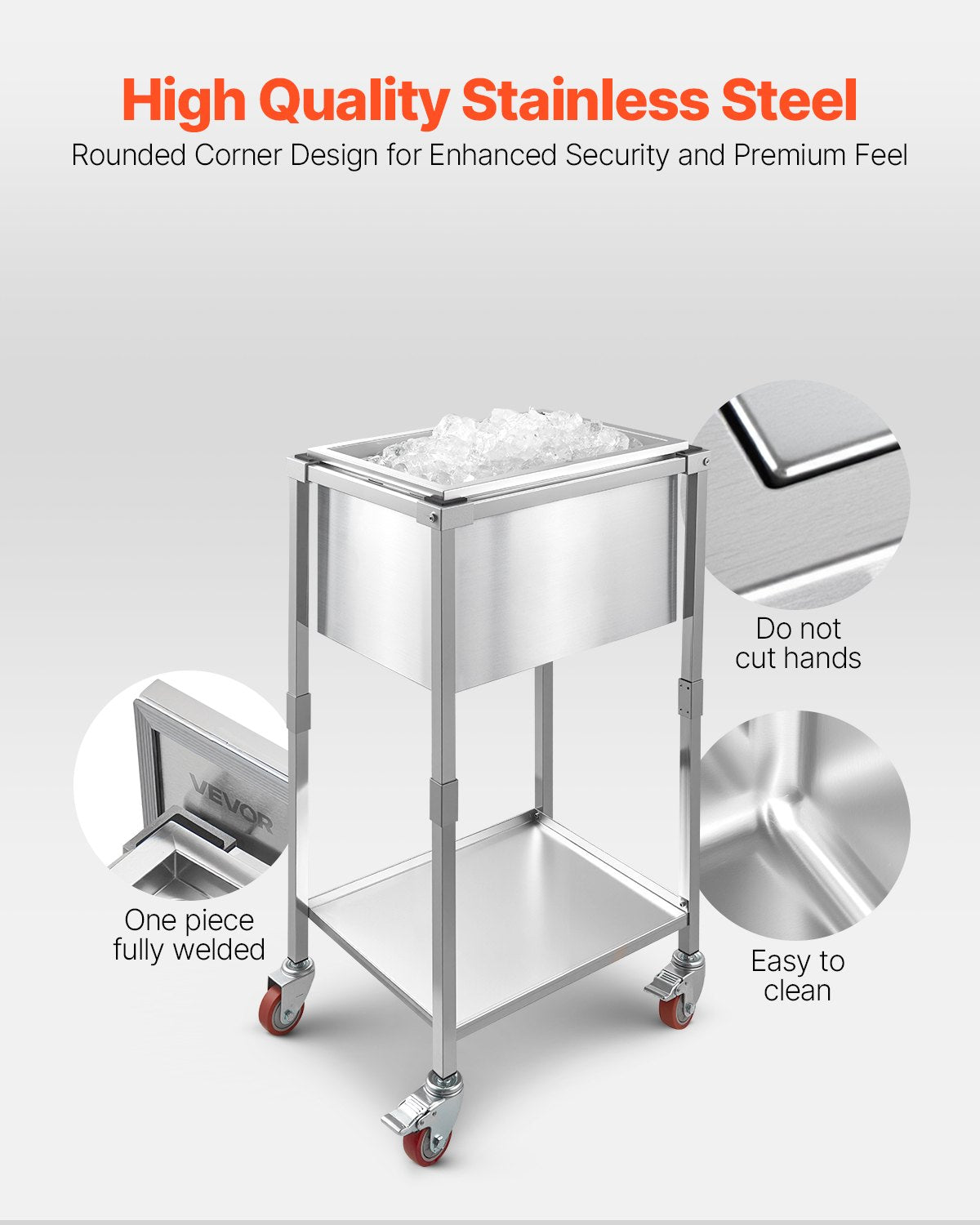 Rolling Ice Chest Cooler Cart, 22"L x 16"W x 38"H Stainless Steel Cooling Bin on Wheels, 32.8 Quart Outdoor Stand Up Cooler Trolley with Shelf, for Patio Backyard Party Bar Cold Drinks