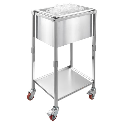 Rolling Ice Chest Cooler Cart, 22"L x 16"W x 38"H Stainless Steel Cooling Bin on Wheels, 32.8 Quart Outdoor Stand Up Cooler Trolley with Shelf, for Patio Backyard Party Bar Cold Drinks